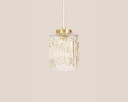 Nada Vintage Pendant Light Handcrafted Glass Lamp Textured Retro Ceiling Fixture Yugoslavia Gold Brass - thumbnail 1