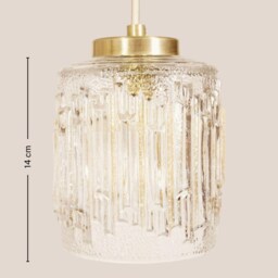 Nada Vintage Pendant Light Handcrafted Glass Lamp Textured Retro Ceiling Fixture Yugoslavia Gold Brass - thumbnail 4