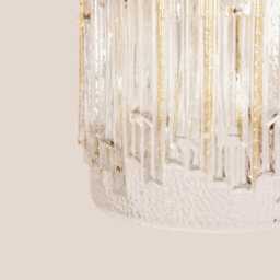 Nada Vintage Pendant Light Handcrafted Glass Lamp Textured Retro Ceiling Fixture Yugoslavia Gold Brass - thumbnail 2