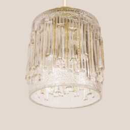 Nada Vintage Pendant Light Handcrafted Glass Lamp Textured Retro Ceiling Fixture Yugoslavia Gold Brass - thumbnail 3