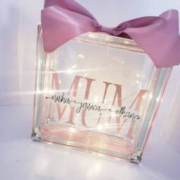 Personalised Mum Glass Block Light, Rose Gold Ribbon, Custom Names Home Decor - thumbnail 4