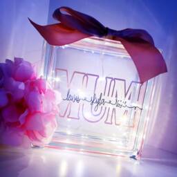 Personalised Mum Light Up Glass Block, Rose Gold Ribbon, Home Decor - thumbnail 2