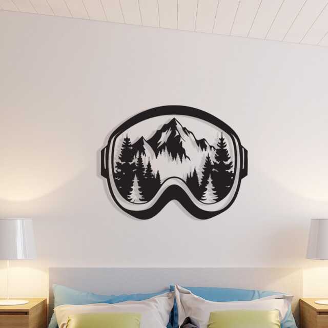 Ski Goggle Metal Wall Art, Mountain Forest Scene, Cabin Decor - image 1