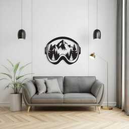 Ski Goggle Metal Wall Art, Mountain Forest Scene, Cabin Decor - thumbnail 2