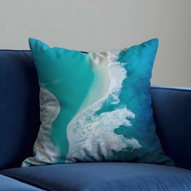 Beach Aerial Cushion Cover, Turquoise Sea Shoreline Throw Pillow Coastal Home Decor, Seaside Landscape Art Living Room Decoration - image 1