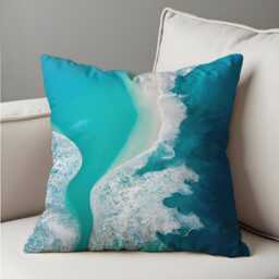 Beach Aerial Cushion Cover, Turquoise Sea Shoreline Throw Pillow Coastal Home Decor, Seaside Landscape Art Living Room Decoration - thumbnail 4