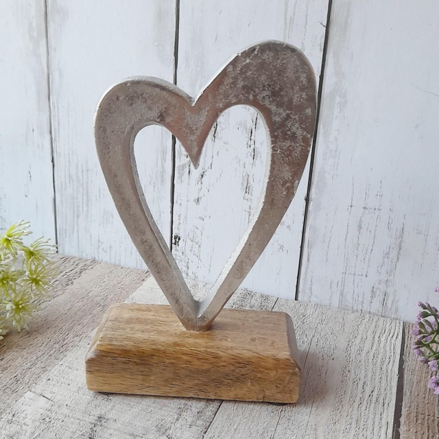 Metal Tapered Heart Ornament On Wooden Base - Thehome&heartsshop Rustic Shabby Decoration Christmas Wedding Gift Xmas - image 1