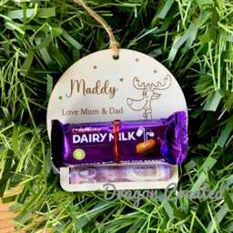Christmas Money Holder, Chocolate & Cash, Personalised Wooden Envelope, Tree Ornament - thumbnail 3