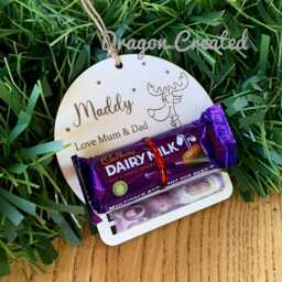 Christmas Money Holder, Chocolate & Cash, Personalised Wooden Envelope, Tree Ornament - thumbnail 1