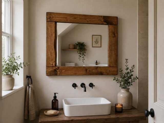 Transform Your Bathroom With This Rustic Dark Oak Waxed Mirror - image 1