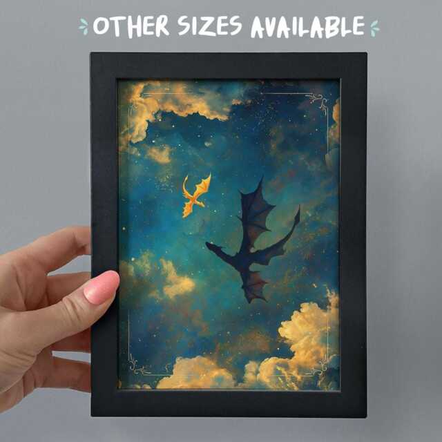 Framed Fourth Wing Bookshelf Decor, Tairn & Andarna Dragons Print Wall Art, Romantasy Smut Bookish Gift - image 1