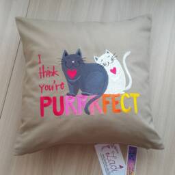 Beige Decorative Pillowcase With Embroidery Cats & Hearts, The Inscription. A Gift For Her Him On Valentine's Day - thumbnail 3