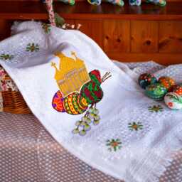 Embroidered Pascha Basket Cover, Ukrainian Church Easter Towel, Orthodox Towel For Cover With Traditional Easter Ornaments - thumbnail 2