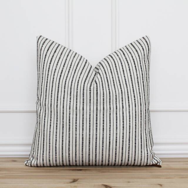 Black Pin Stripe Pillow Cover Lumbar Throw Striped Cushion & White Designer - Farren - image 1