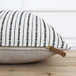 Black Pin Stripe Pillow Cover Lumbar Throw Striped Cushion & White Designer - Farren - thumbnail 2