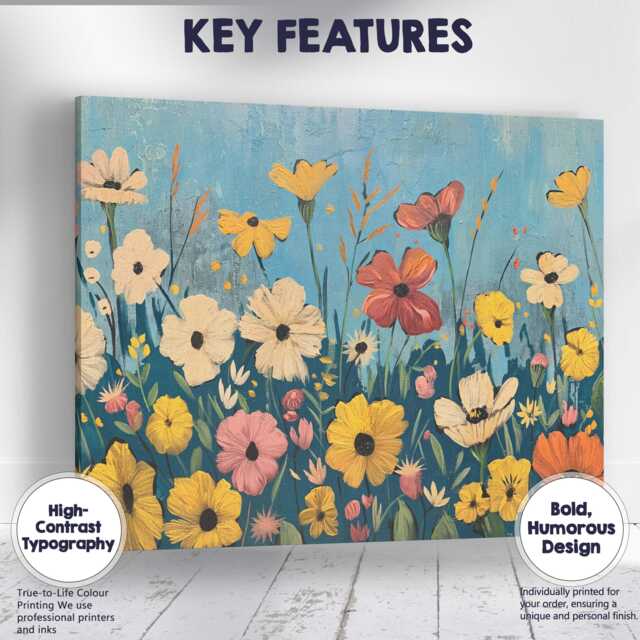 Colourful Wildflower Meadow Textured Floral Painting Landscape Canvas Wall Art Print Decor Picture Ready To Hang - image 1