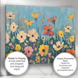 Colourful Wildflower Meadow Textured Floral Painting Landscape Canvas Wall Art Print Decor Picture Ready To Hang - thumbnail 3