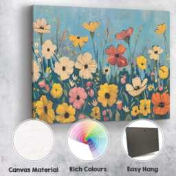 Colourful Wildflower Meadow Textured Floral Painting Landscape Canvas Wall Art Print Decor Picture Ready To Hang - thumbnail 2