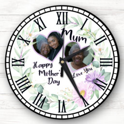 Mum Purple Hearts Photo Frame Mother's Day Gift Personalised Clock