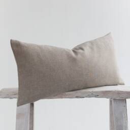 Rustic Gray Lumbar Pillow Cover, Linen Cotton Blend, Farmhouse Cushion - thumbnail 3