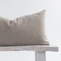 Rustic Gray Lumbar Pillow Cover, Linen Cotton Blend, Farmhouse Cushion - thumbnail 2