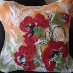 "Luxury Soft Wool Felted Fleece Poppy Flowers Set Cushion Cover Pillowcase19""x19" - thumbnail 2