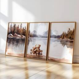 Bear Nursery Print, Decor, Neutral Baby Art, Woodland Digital Prints, Adventure - thumbnail 1