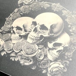 Black Metal Skull Engraved Table Deluxe Skull & Rose Collection Coffee Side, End Bedside Shelf Etched Personalised Tattoo Goth Rock Art - thumbnail 2