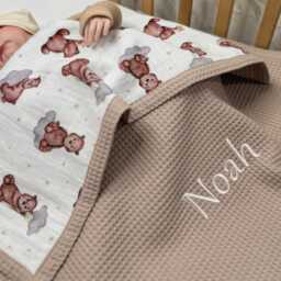 Personalized Baby Blanket - Organic Muslin Blanket, Embroidered Name Cotton Waffle Handmade Gifts - thumbnail 3