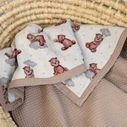 Personalized Baby Blanket - Organic Muslin Blanket, Embroidered Name Cotton Waffle Handmade Gifts - thumbnail 2