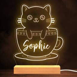 Cat Teacup Cute Lover Name Kitten Personalised Gift Lamp Night Light - thumbnail 1