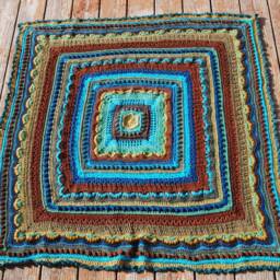 Intricate Textured Blanket, Square Crochet Couch Throw Afghan, Nestariel Baby Boy Contrasting Mandala Fiber Arts - thumbnail 2