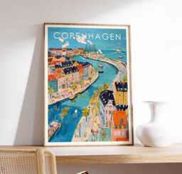 Copenhagen Cityscape Poster Denmark Travel Print - thumbnail 1
