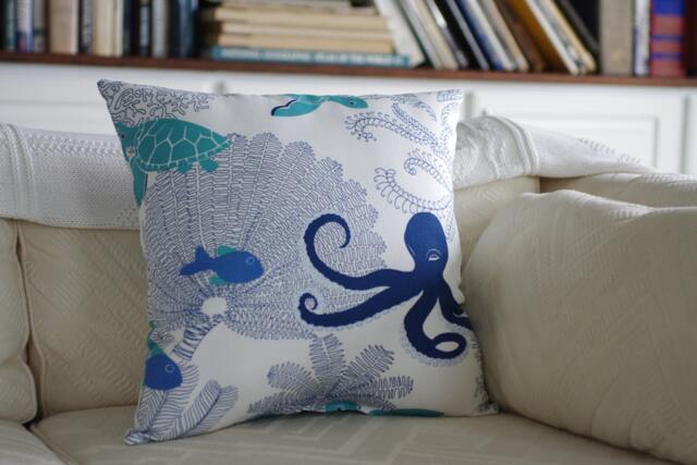 Ocean Song Throw Pillow - Octopus, Sea Turtles, Fish & Fans - image 1