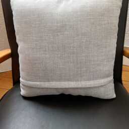 Cushion With Real Leather Appliqu??d Flower in Cream Different Coloured Sewing Thread On Grey Linen Effect Fabric - thumbnail 4