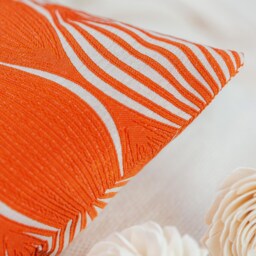 Orange Beige Off White Decorative Throw Pillow Cover, Cotton Silk Blend Cushion Covers, Textured Accent Trendy Boutique Modern Pillowcase - thumbnail 4