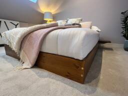 Low Platform Bed Frame Solid Pine Wood, Japanese Style, Oak Finish