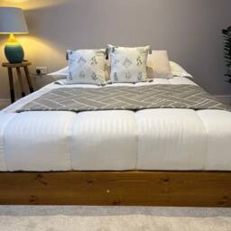 Low Platform Bed Frame Solid Pine Wood, Japanese Style, Oak Finish - thumbnail 3