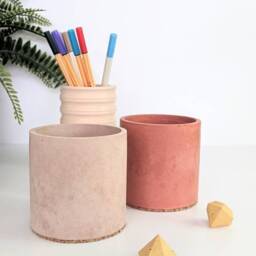 Cylinder Concrete Pot - 35 Colours Makeup Brush Storage Minimalist Desk Pen Tidy Toothbrush Holder Cactus Artist - thumbnail 2