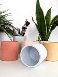 Cylinder Concrete Pot - 35 Colours Makeup Brush Storage Minimalist Desk Pen Tidy Toothbrush Holder Cactus Artist