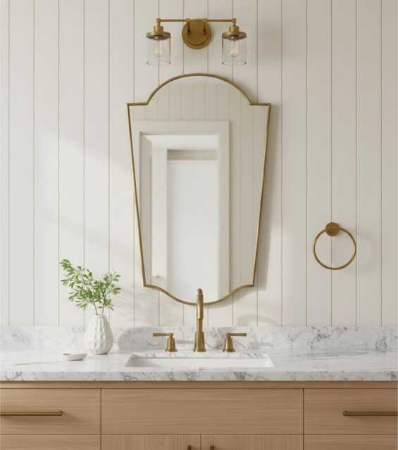 Italian Curve Brass Vanity Mirror - Shield Irregular Gold - image 1