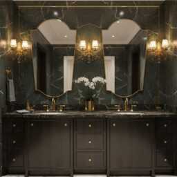 Italian Curve Brass Vanity Mirror - Shield Irregular Gold - thumbnail 3