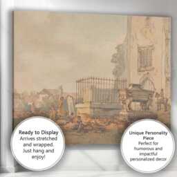 Historic Churchyard Watercolour Village Scene Canvas Wall Art Print Decor Picture Ready To Hang - thumbnail 3