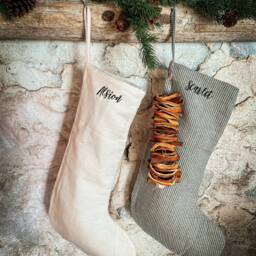 Linen Personalized Family Name Stocking, Custom Embroidered Matching Christmas Gift Stocking - thumbnail 3