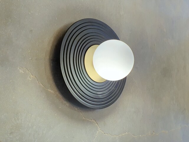 Handmade Black Ceramic Wall Sconce Modern Carved Texture Lighting - image 1