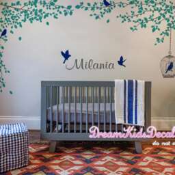 Tree Branch Vine Wall Decal Art, Bedroom, Children Decals, Name -Grey Tree With Birdcage Decor-Dk246 - thumbnail 3