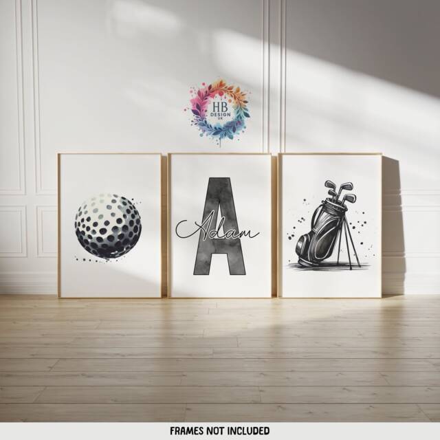 Personalised Golf Posters - Set Of 3 Prints - Boys Girls Bedroom Decor Custom Golfer Wall Art Kid Room Golfing Artwork Gift - image 1