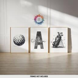 Personalised Golf Posters - Set Of 3 Prints - Boys Girls Bedroom Decor Custom Golfer Wall Art Kid Room Golfing Artwork Gift - thumbnail 1