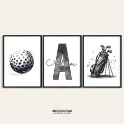 Personalised Golf Posters - Set Of 3 Prints - Boys Girls Bedroom Decor Custom Golfer Wall Art Kid Room Golfing Artwork Gift - thumbnail 2