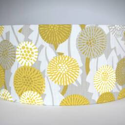 Yellow & Grey Floral Lampshade With Gold Lining in Scandinavian Fabric, Abstract Flower Drum Light Shade For Ceiling Or Lamp Base - thumbnail 2